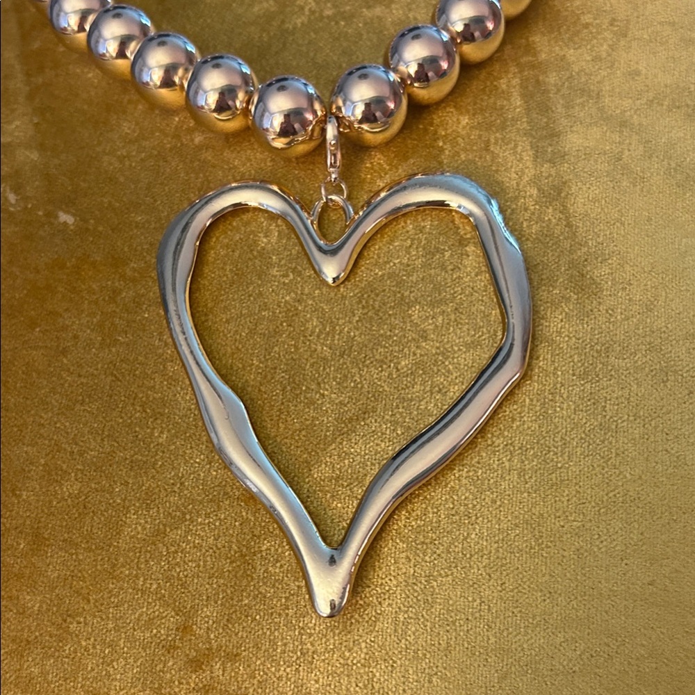 Gold Heart Pendant Necklace Made with Large Gold Beads